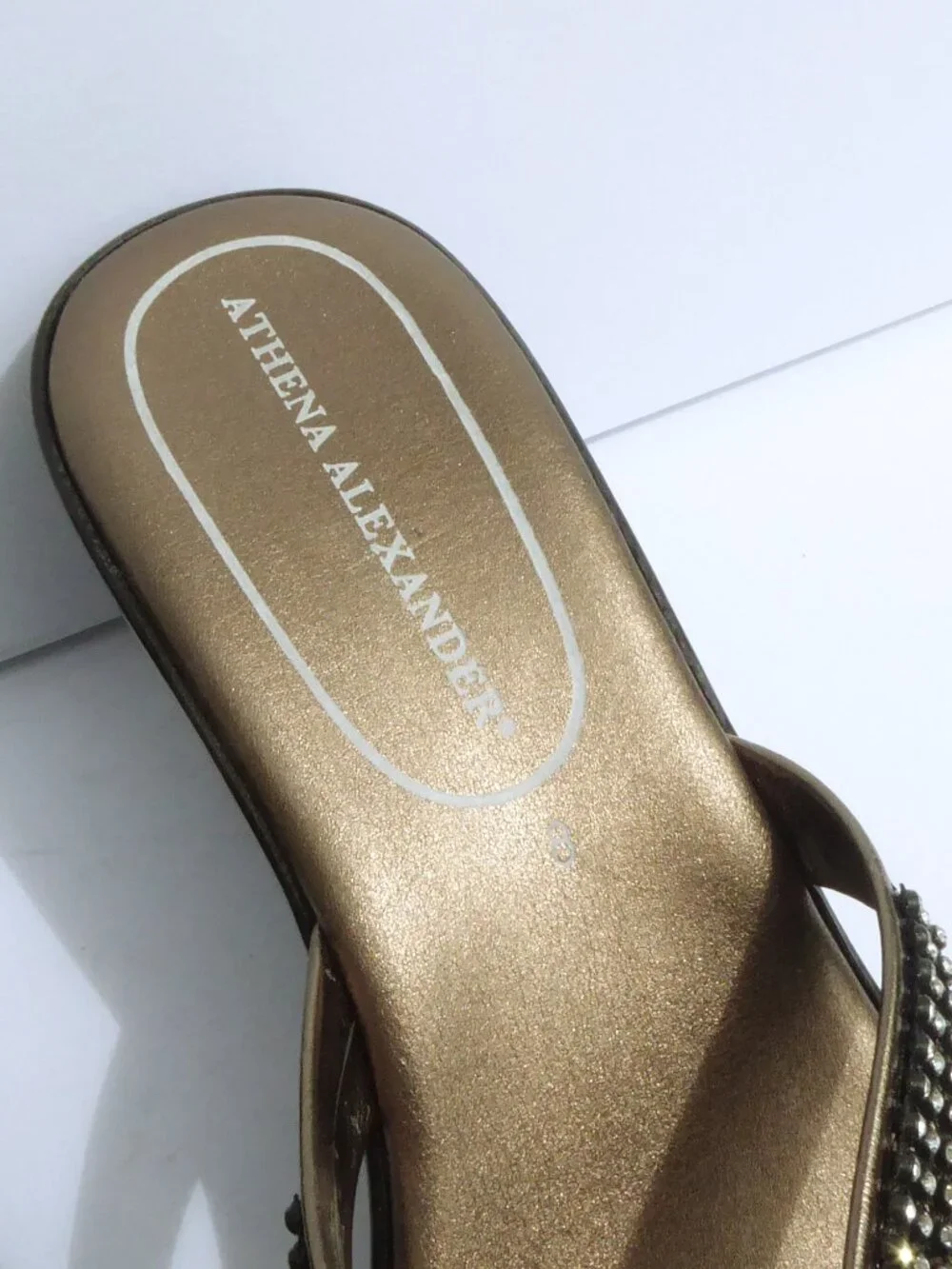 New Athena Alexander pewter metallic faux leather rhinestone wedge sandals sz 8